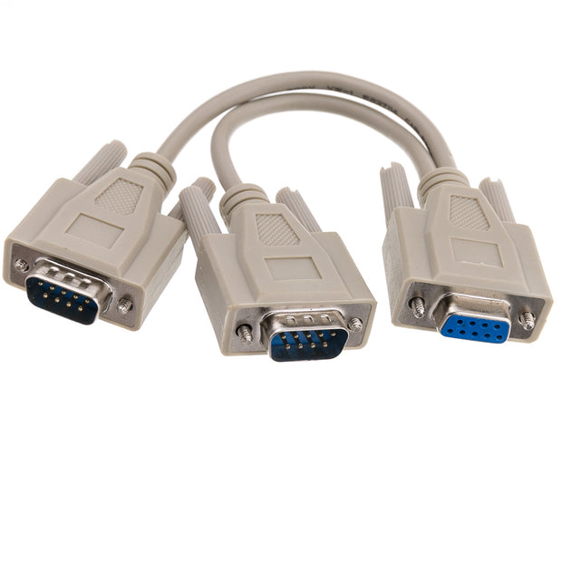 DB9 Serial Y adapter, DB9 Female to Dual DB9 Male, 8 inch