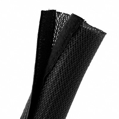 Hook and Loop Cable Sock,  Black,  2 meter length, 1 inch diameter when closed