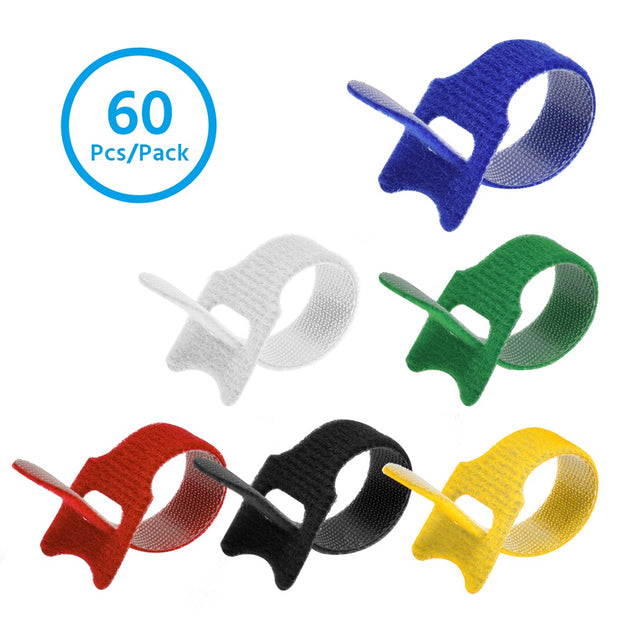 4 inch Hook and Loop Wrap Strap.  60Pc/Pack. 10 each black, blue, green,, red, white, and yellow