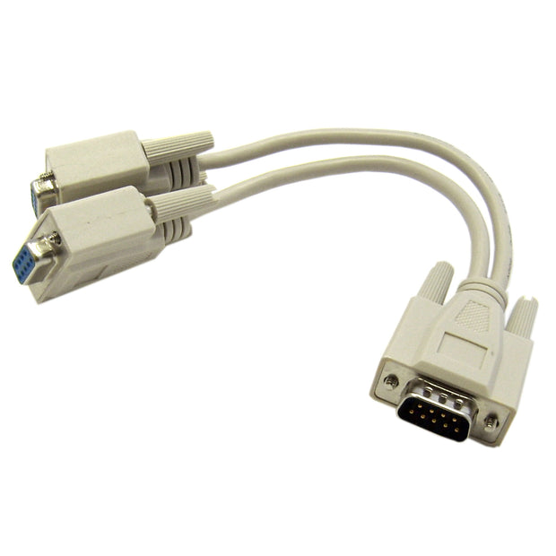 DB9 Serial Y adapter, DB9 Male to Dual DB9 Female, 8 inch