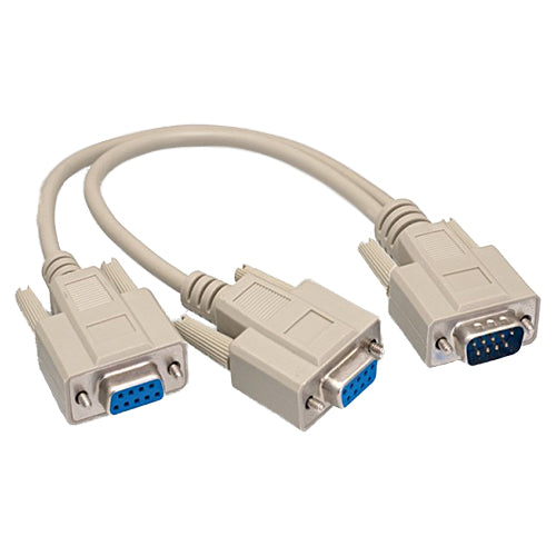 DB9 Serial Y adapter, DB9 Male to Dual DB9 Female, 12 inch