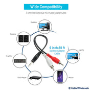 3.5mm Stereo to Dual RCA Audio Adapter Cable, 3.5mm Male to Dual RCA Male (Red/White), 6 inch