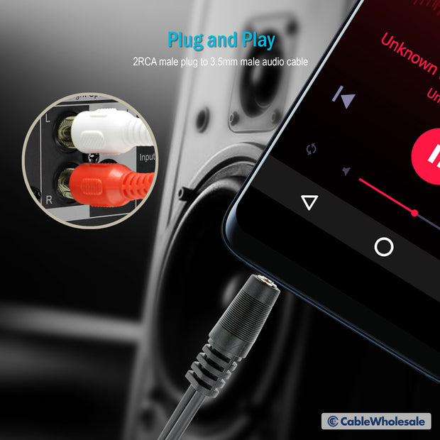3.5mm Stereo to Dual RCA Audio Adapter Cable, 3.5mm Male to Dual RCA Male (Red/White), 6 inch