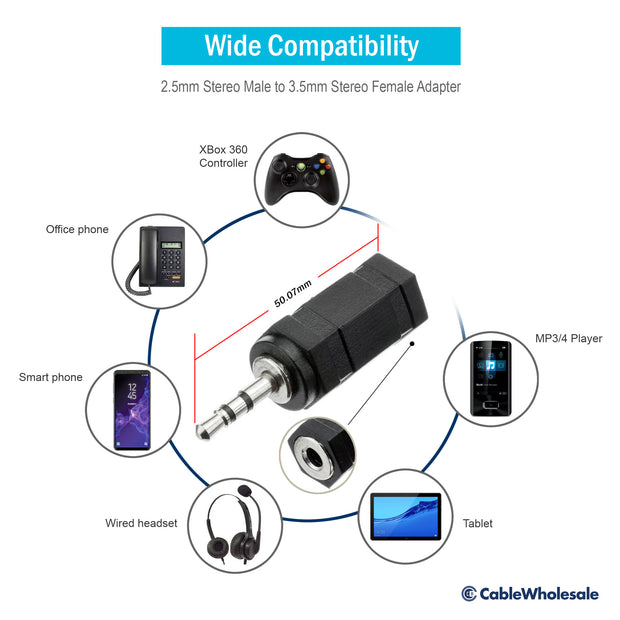 2.5mm Stereo Male to 3.5mm Stereo Female Adapter