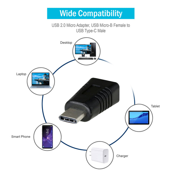 USB 2.0 Micro Adapter, USB Micro-B Female to USB Type-C Male