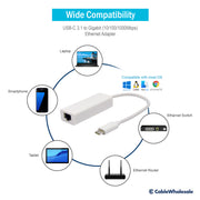USB-C 3.1 to Gigabit (10/100/1000Mbps) Ethernet Adapter, white