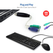 PS/2 to USB Active Adapter, PS/2 Female to USB-A male (Keyboard and Mouse), (CSC0101 Chipset), 7 Inch