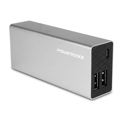 Powerocks 6000mAh Power Bank, Dual USB, Includes Micro USB Charge Cable, Silver