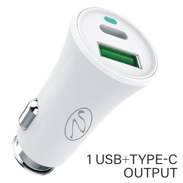 2 Port USB Car Charger, 3.4A total, Cigarette Lighter Plug, 1x USB Type A, 1x USB Type C, Black