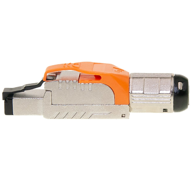 Shielded Cat6a field terminable plug for solid/stranded cable, 23-26 AWG conductors, 6.0-7.5mm OD, POE Compliant