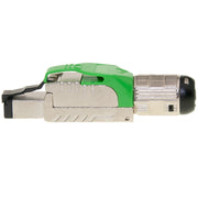 Shielded Cat6a field terminable plug for solid/stranded cable, 23-26 AWG conductors, 6.0-7.5mm OD, POE Compliant