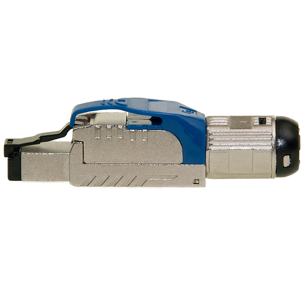 Shielded Cat6a field terminable plug for solid/stranded cable, 23-26 AWG conductors, 6.0-7.5mm OD, POE Compliant