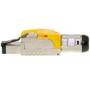 Shielded Cat6a field terminable plug for solid/stranded cable, 23-26 AWG conductors, 6.0-7.5mm OD, POE Compliant