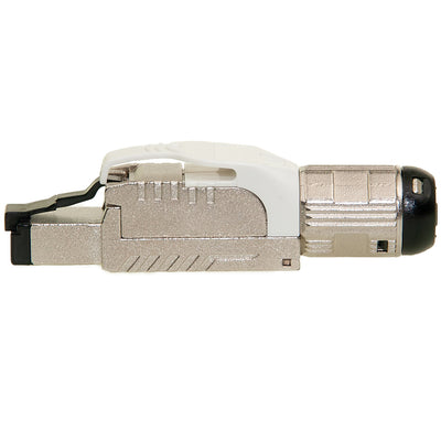 Shielded Cat6a field terminable plug for solid/stranded cable, 23-26 AWG conductors, 6.0-7.5mm OD, POE Compliant