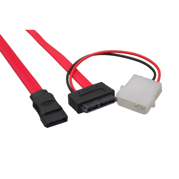 Slimline SATA 13 Pin to SATA 7 Pin + 4 Pin Power Cable, 1 foot