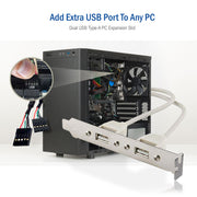 USB PC Expansion Slot Cover, Dual USB Type A Female Ports to Board Header