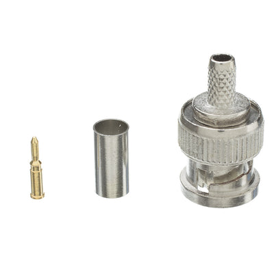 RG58 Solid Core BNC Male Crimp Connector, 50 Ohm, 3 Piece Set