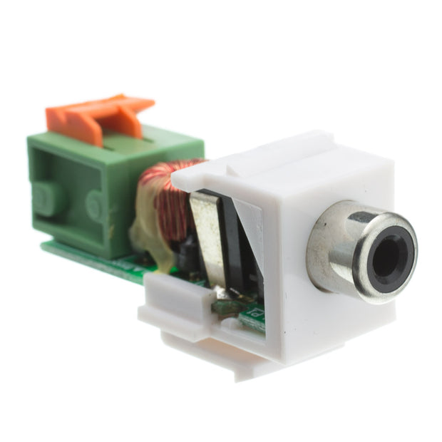 Keystone Insert, White, RCA Female to Balun over twisted pair (Black RCA), Working Distance 350 foot