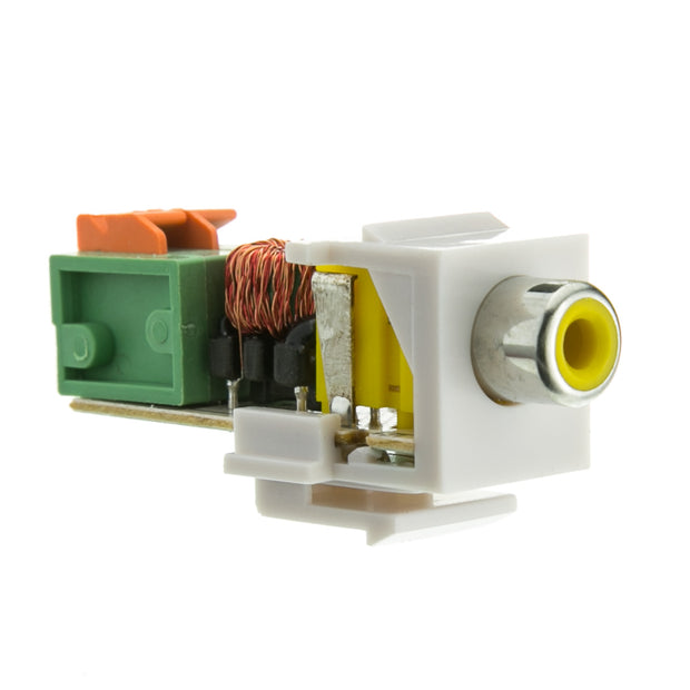 Keystone Insert, White, RCA Female to Balun over twisted pair (Black RCA), Working Distance 350 foot