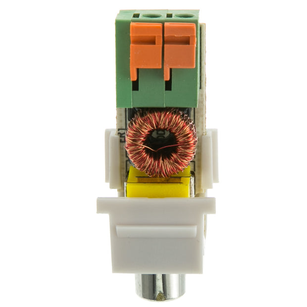 Keystone Insert, White, RCA Female to Balun over twisted pair (Black RCA), Working Distance 350 foot
