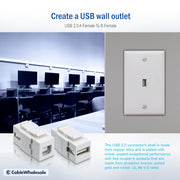 Keystone Insert, White, USB 2.0 Type A Female To Type B Female Adapter (Reversible)