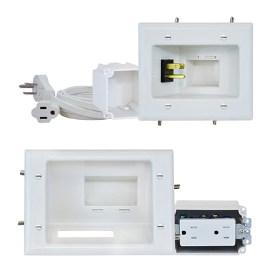 Recessed Pro-Power Kit with Duplex Receptacle and Straight Blade Inlet, White
