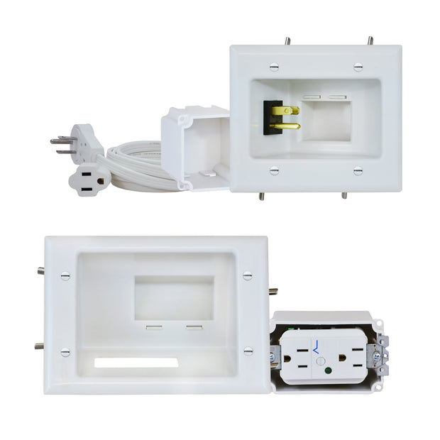Recessed Pro-Power Kit with Duplex Surge Suppressor and Straight Blade Inlet, White