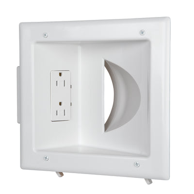 Recessed Low Voltage Media Plate w/Duplex Receptacle, White