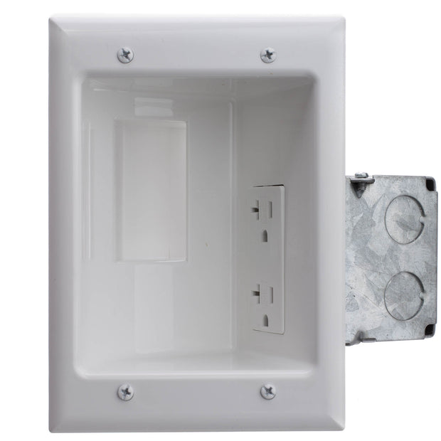 Recessed Low Voltage Mid-Size Plate with 20 Amp Duplex Receptacle, White