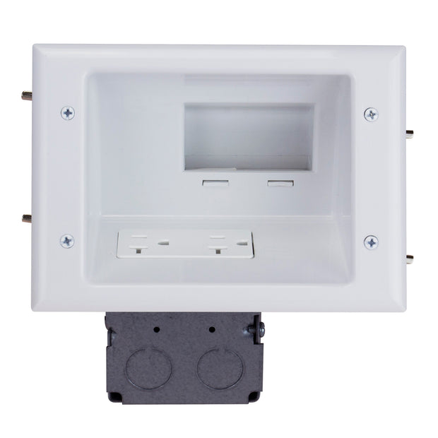 Recessed Low Voltage Mid-Size Plate with 20 Amp Duplex Receptacle, White