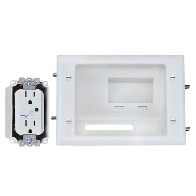 Recessed Low Voltage Mid-Size Plate w/ Duplex Surge Suppressor, White