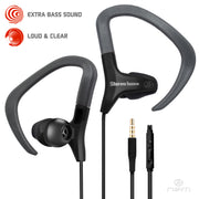 Sport Over-Ear Clip Earbuds featuring microphone with play/pause/call controls and slide volume, Black