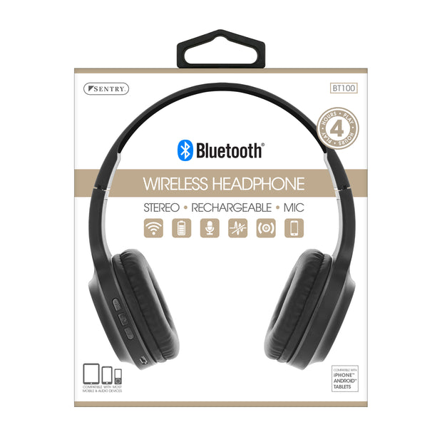Bluetooth Wireless Headphone w/ Built-in Microphone and multi-function controls, Black