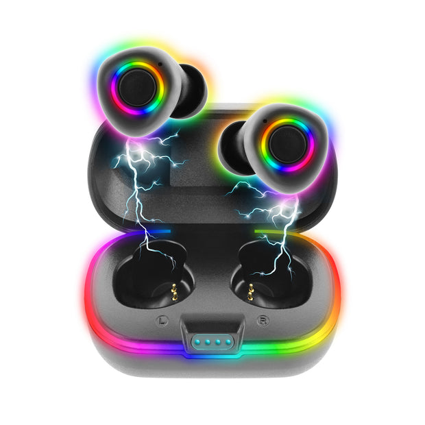 Gaming Bluetooth Wireless Earbuds w/ Charging Case & LED Lighting Effects