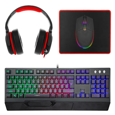 4-Piece Gaming Combo Kit, RGB USB Keyboard, RGB Mouse, Mouse Pad, Headset