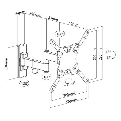TV Mount for 13~42" w/ 10.7" Arm 60~273mm Full Motion, 200x200 VESA , LDA21-222
