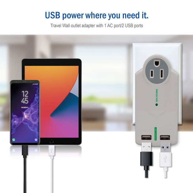 Travel Wall outlet adapter with 3 AC ports and 2 USB ports(2.1 A)