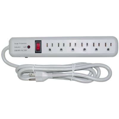 Surge Protector, 6 Outlet, Gray, Vertical Outlets, 3 MOV, 540 Joules, EMI / RFI, Power Cord 6 foot