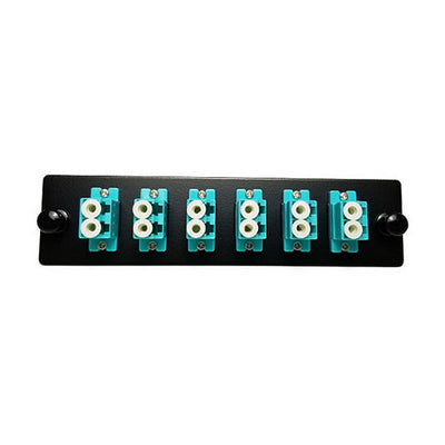 Fiber Distribution Panel Plate with 6 Aqua OM3 LC/UPC Duplex Ports, Multimode