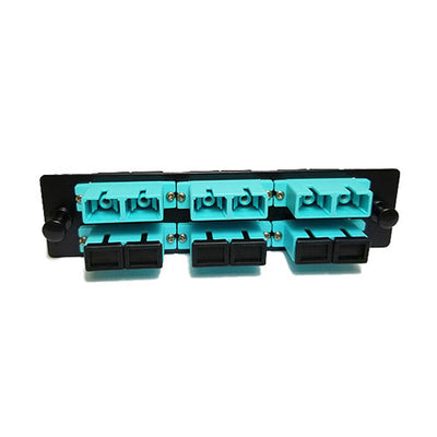 Fiber Distribution Panel Plate with 6 Aqua OM3 SC/UPC Duplex Ports, Multimode
