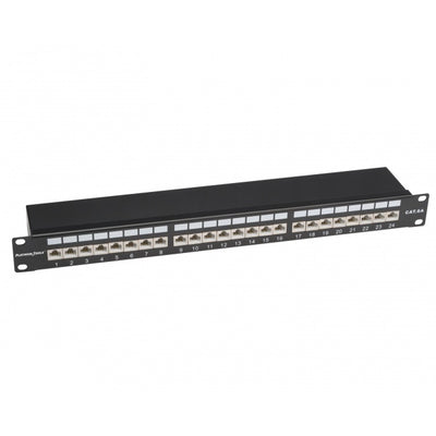 Rackmount 24 Port Shielded Cat6A Patch Panel, Horizontal, 110 Type, 568A and  568B Compatible, 1U