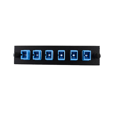LGX Compatible Adapter Plate featuring a Bank of 6 Singlemode SC Connectors in Blue for OS1 and OS2 applications, Black Powder Coat