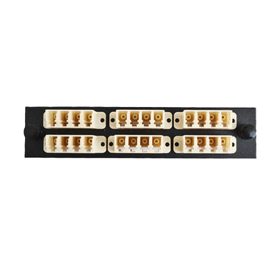 LGX Compatible Adapter Plate featuring a Bank of 6 Multimode Quad LC Connectors in Beige for OM1 and OM2 applications, Black Powder Coat