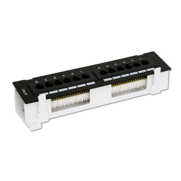Wall Mount 12 Port Cat6 Patch Panel, 110 Type, 568A & 568B Compatible, 10 inch