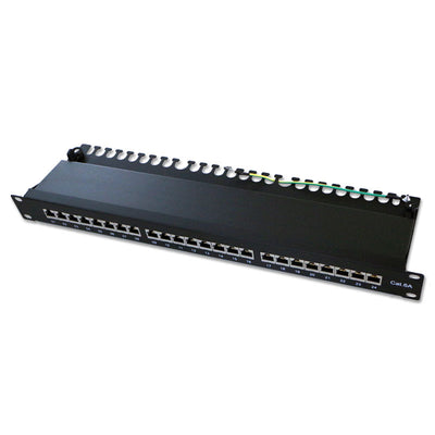 Rackmount 24 Port Shielded Cat6a Patch Panel, Horizontal, 110 Type, 568A & 568B Compatible, 1U