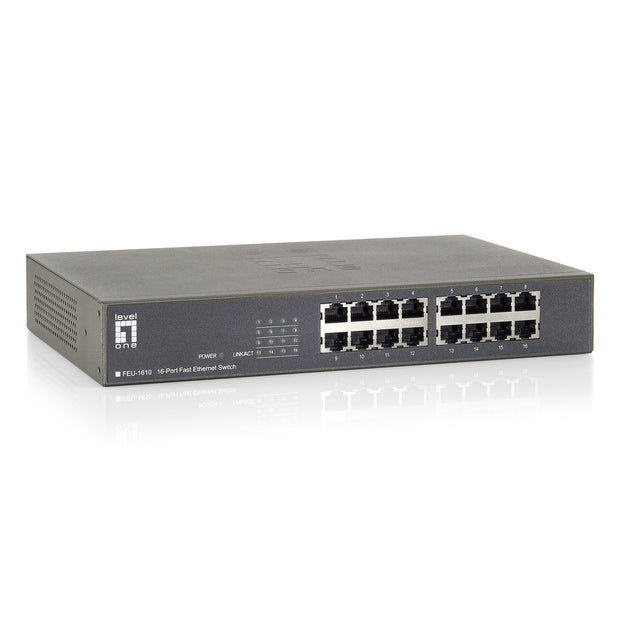 16 Port 10/100 Fast Ethernet Switch, Matte Grey, Auto-negotiation