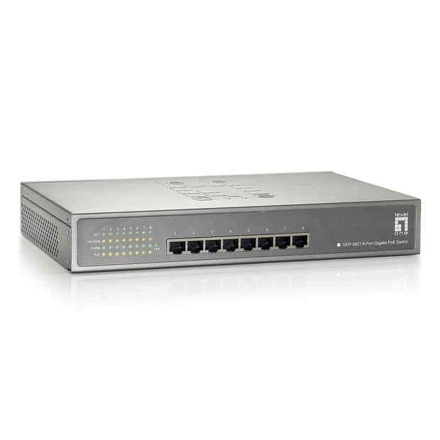 8 Port 10/100/1000 Gigabit Ethernet Switch with PoE, Matte Grey, 15.4 Watts/Port, 123.2 Watt Total