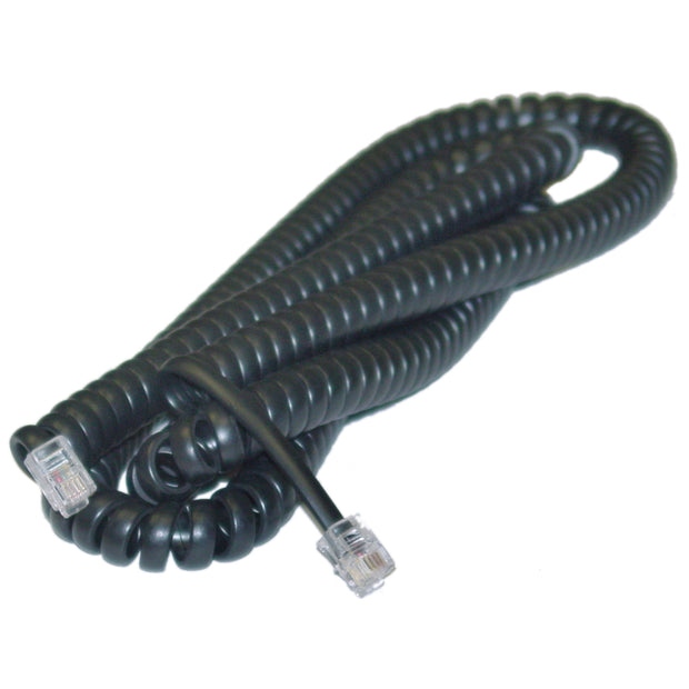 Telephone Handset Cord (Voice), 4P4C RJ22 male to RJ22 male, Black, Coil, Reverse, 25 foot. *50 inches coiled*