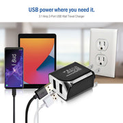 2 Port USB Wall Travel Charger, 2 USB A Charging Ports, 3.1 Amps total, Black