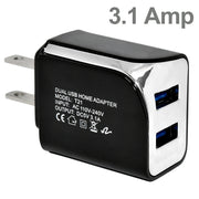 2 Port USB Wall Travel Charger, 2 USB A Charging Ports, 3.1 Amps total, Black